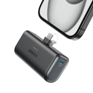 Anker Nano Power Bank, 621 Power Bank with Built-In Type-C Connector, 5000mAh,12W Portable Charger, Compatible With iPhone 15 Series, Samsung, LG, Huawei, iPad ProAir, Black -ANK-A1653H11-1