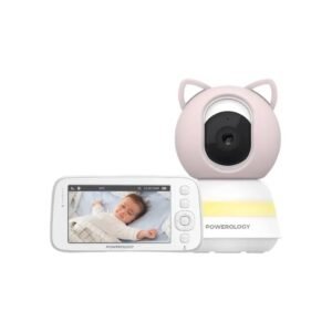 Powerology Monitor & App Baby Camera with Blue & Pink Covers, 1920 × 1080 Pixels Resolution, Night Vision, Type-C Charging Interface, Built-in Lullabies - Blue/Pink